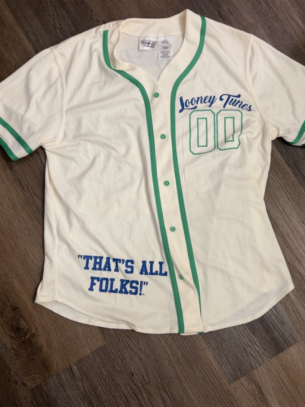 Warner Bros. Cream & Green Looney Tunes Baseball Shirt